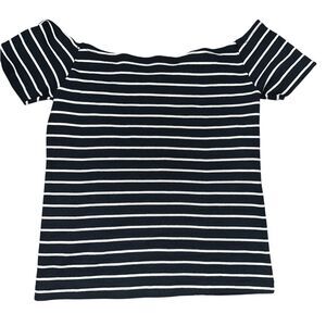Brandy Melville Navy Blue and White Striped Short Sleeve Top. NWT.